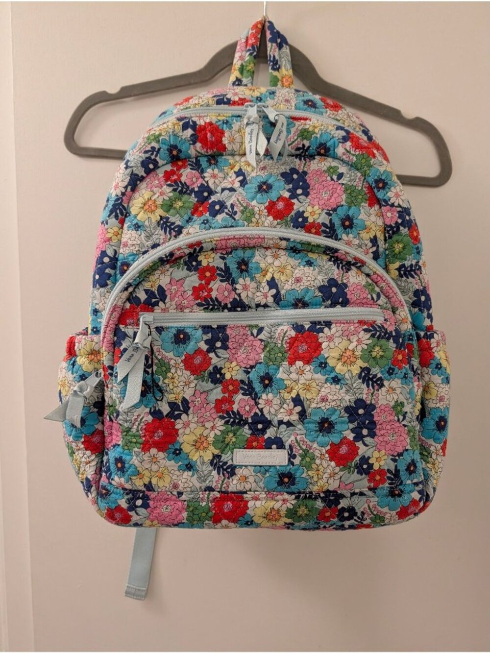 Vera Bradley Floral Quilted Backpack With Adjustable Straps Multiple Pockets And